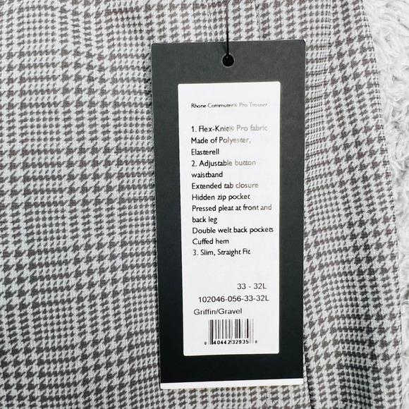 Rhone Commuter Pro Trouser Men's 33x32 Griffin Grey Plaid Flex-Knit Slim NWT - Picture 9 of 12